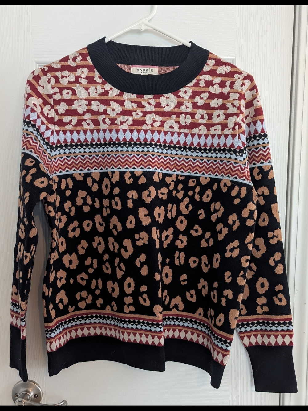 ANDREE BY UNIT Animal Print Crewneck Sweater